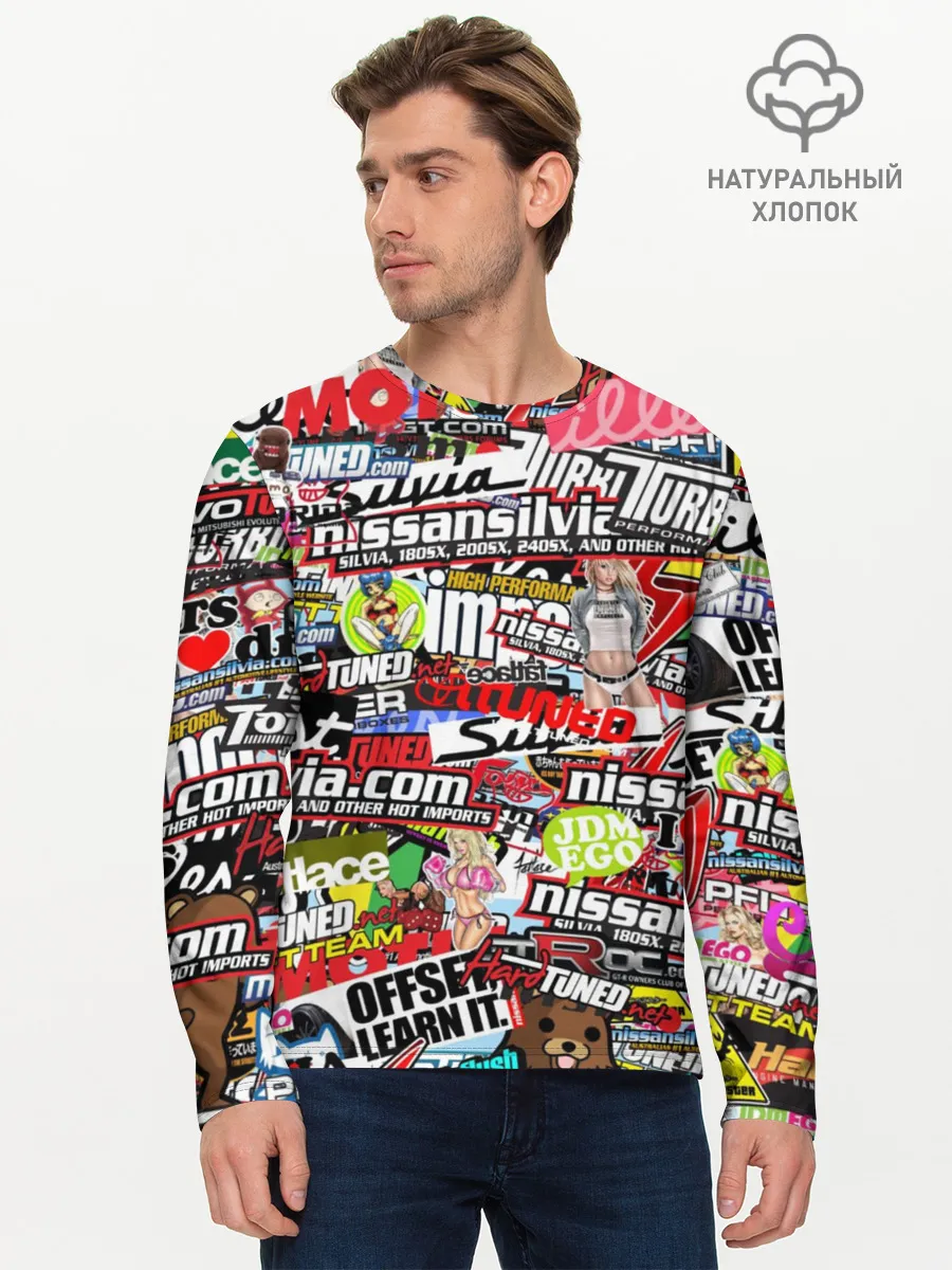 Мужской лонгслив базовый / Cars Stickerbombing