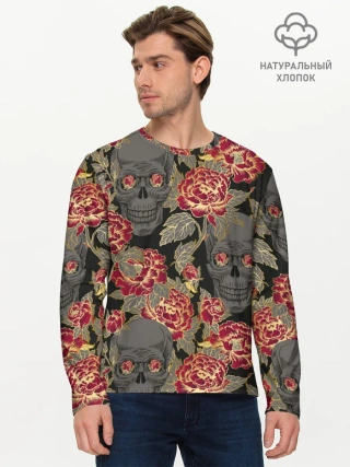 Мужской лонгслив базовый / Черепа и розы