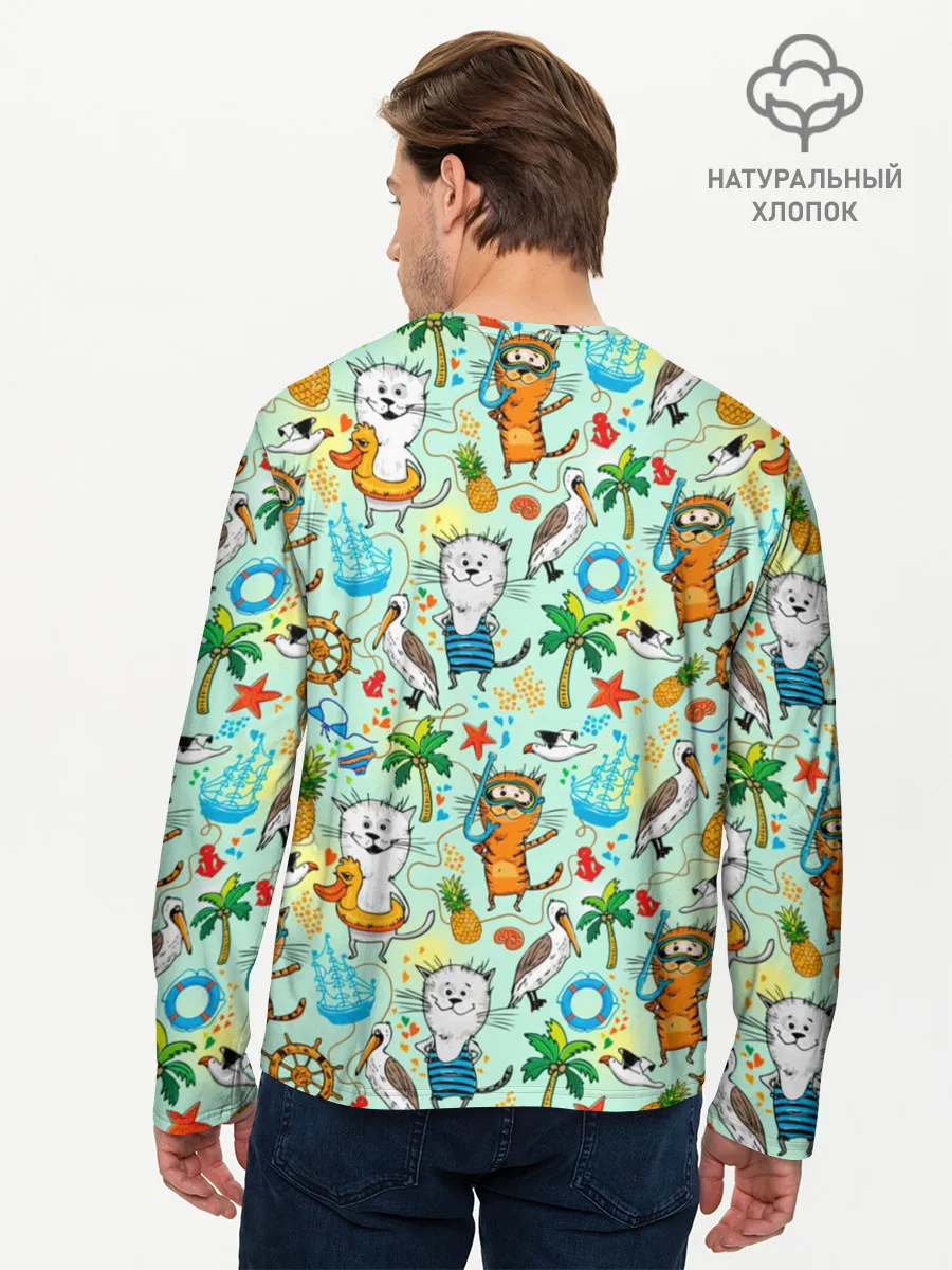 Мужской лонгслив базовый / Коты на отдыхе