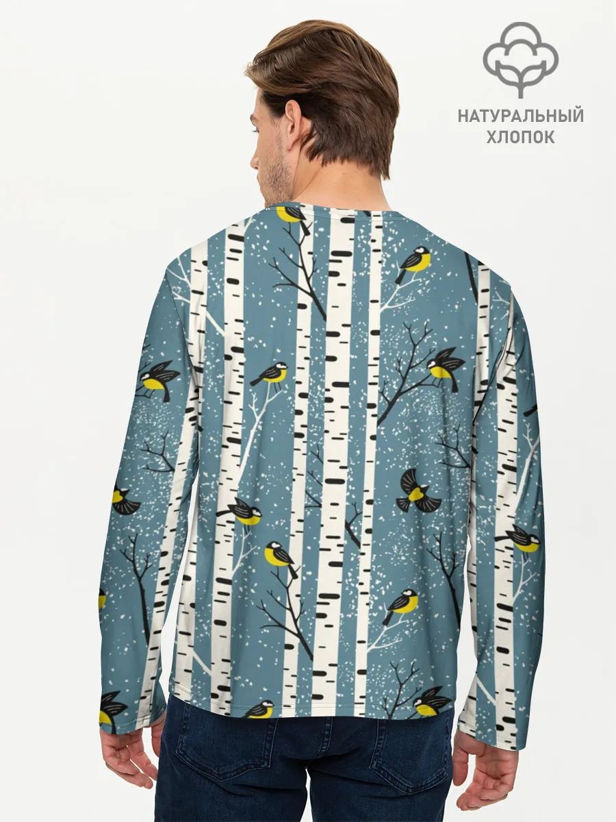 Мужской лонгслив базовый / Синички на берёзах