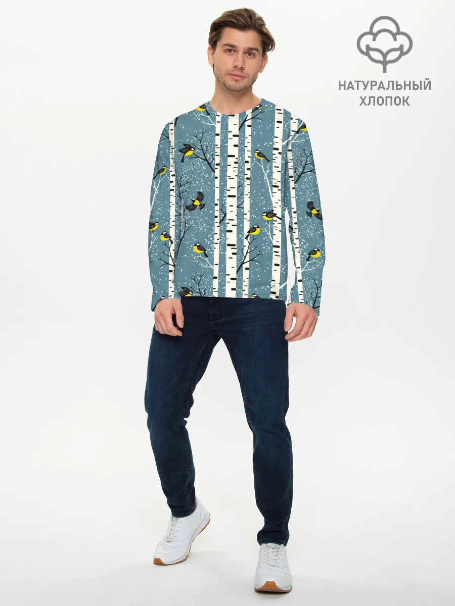 Мужской лонгслив базовый / Синички на берёзах