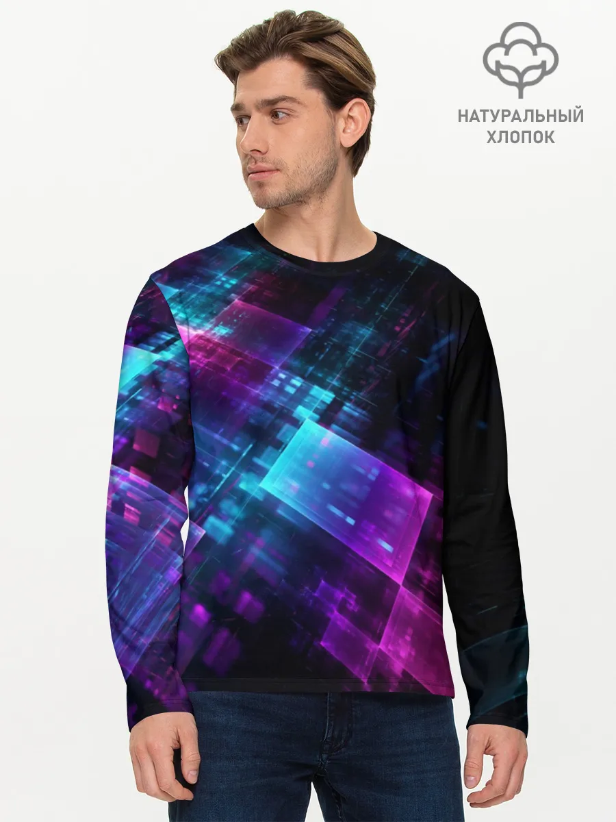 Мужской лонгслив базовый / Неоновая абстракция