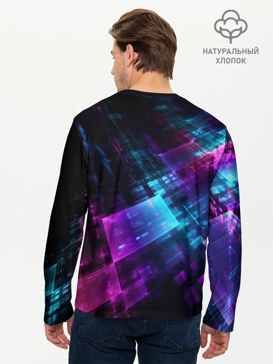 Мужской лонгслив базовый / Неоновая абстракция