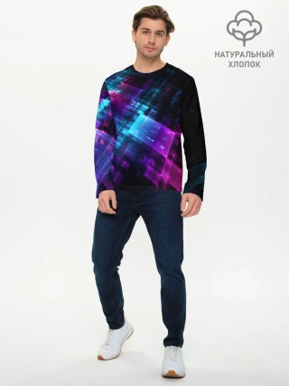 Мужской лонгслив базовый / Неоновая абстракция