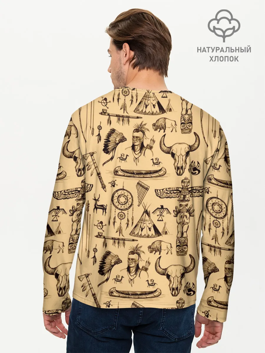 Мужской лонгслив базовый / Индейский паттерн