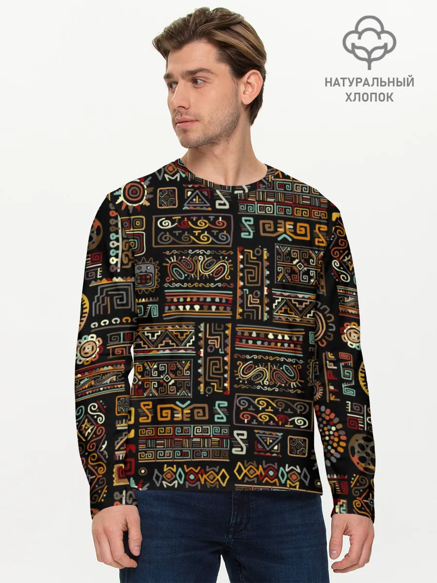 Мужской лонгслив базовый / Этнический орнамент