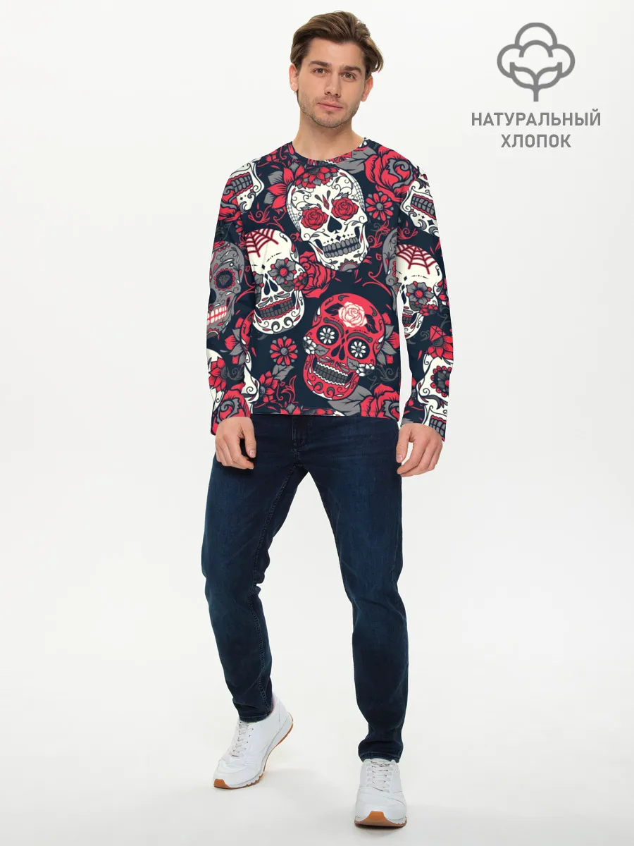 Мужской лонгслив базовый / Мексиканские черепа