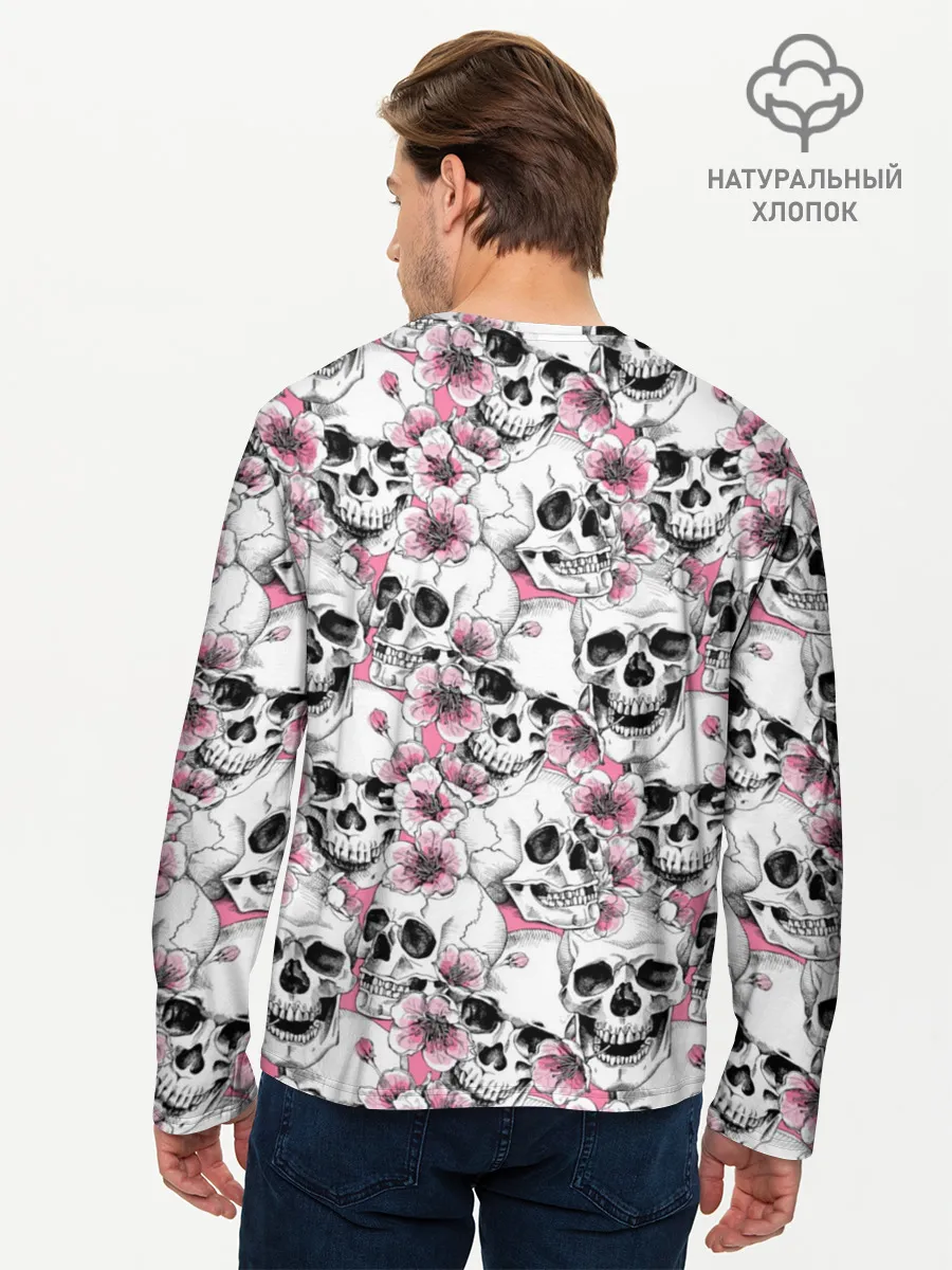 Мужской лонгслив базовый / Черепа в цветах