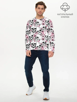 Мужской лонгслив базовый / Черепа в цветах