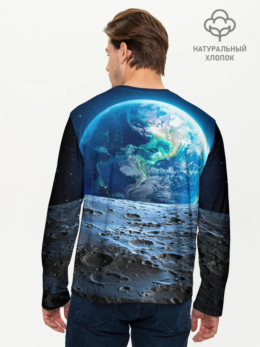 Мужской лонгслив базовый / Кот на луне