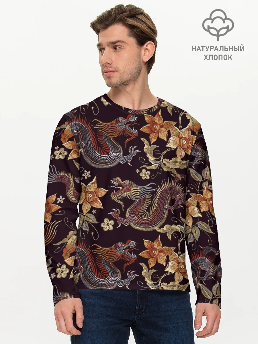 Мужской лонгслив базовый / Японские драконы