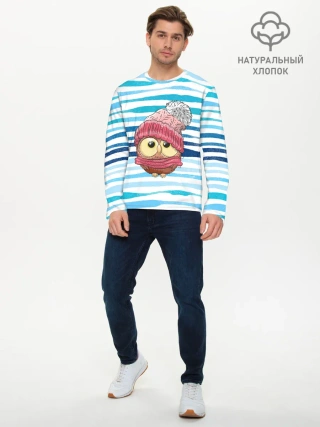 Мужской лонгслив базовый / Сова в шапке