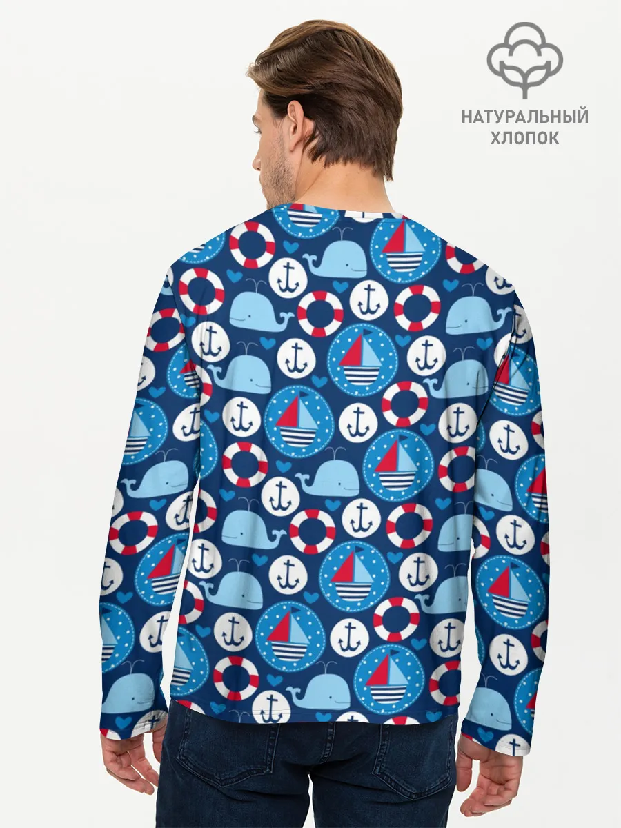 Мужской лонгслив базовый / Киты и яхты
