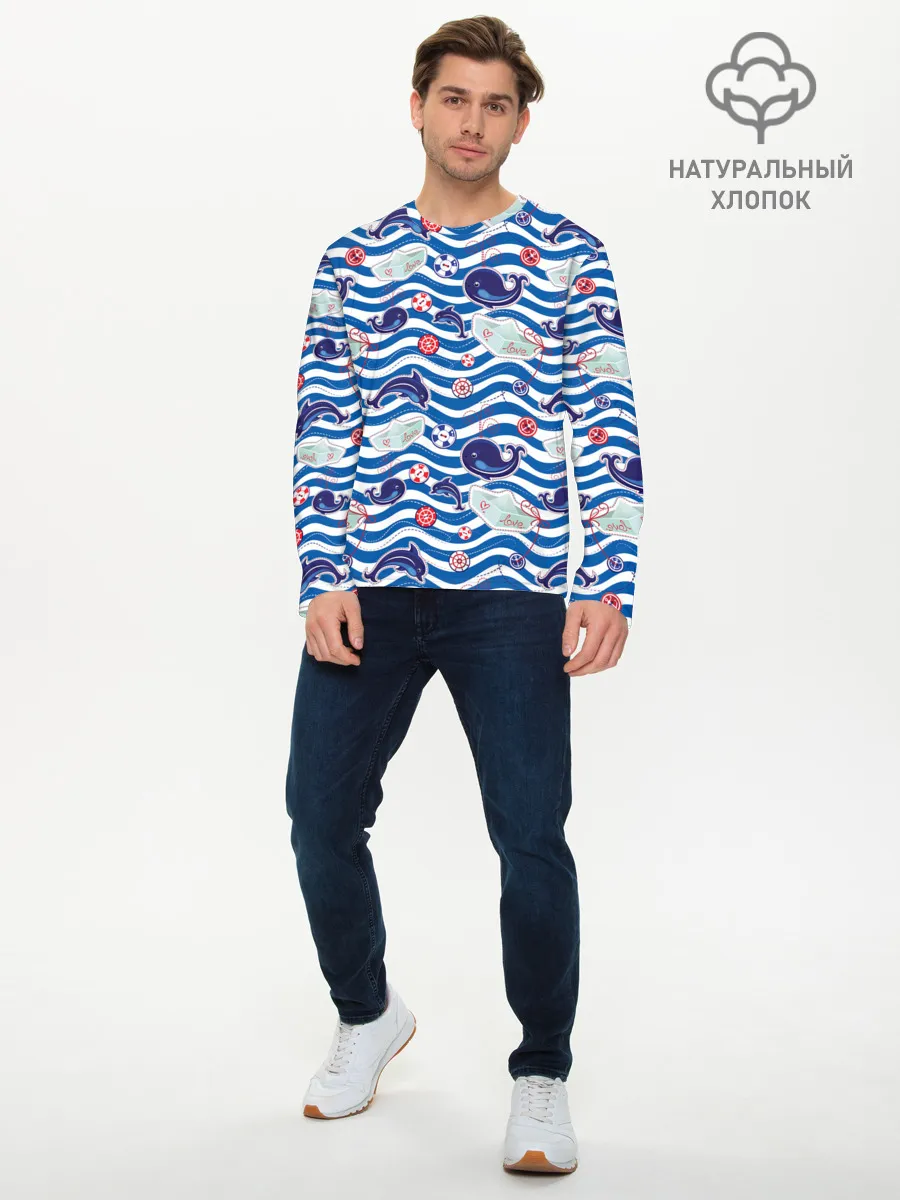 Мужской лонгслив базовый / Киты и дельфины