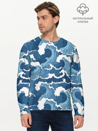Мужской лонгслив базовый / Морские волны