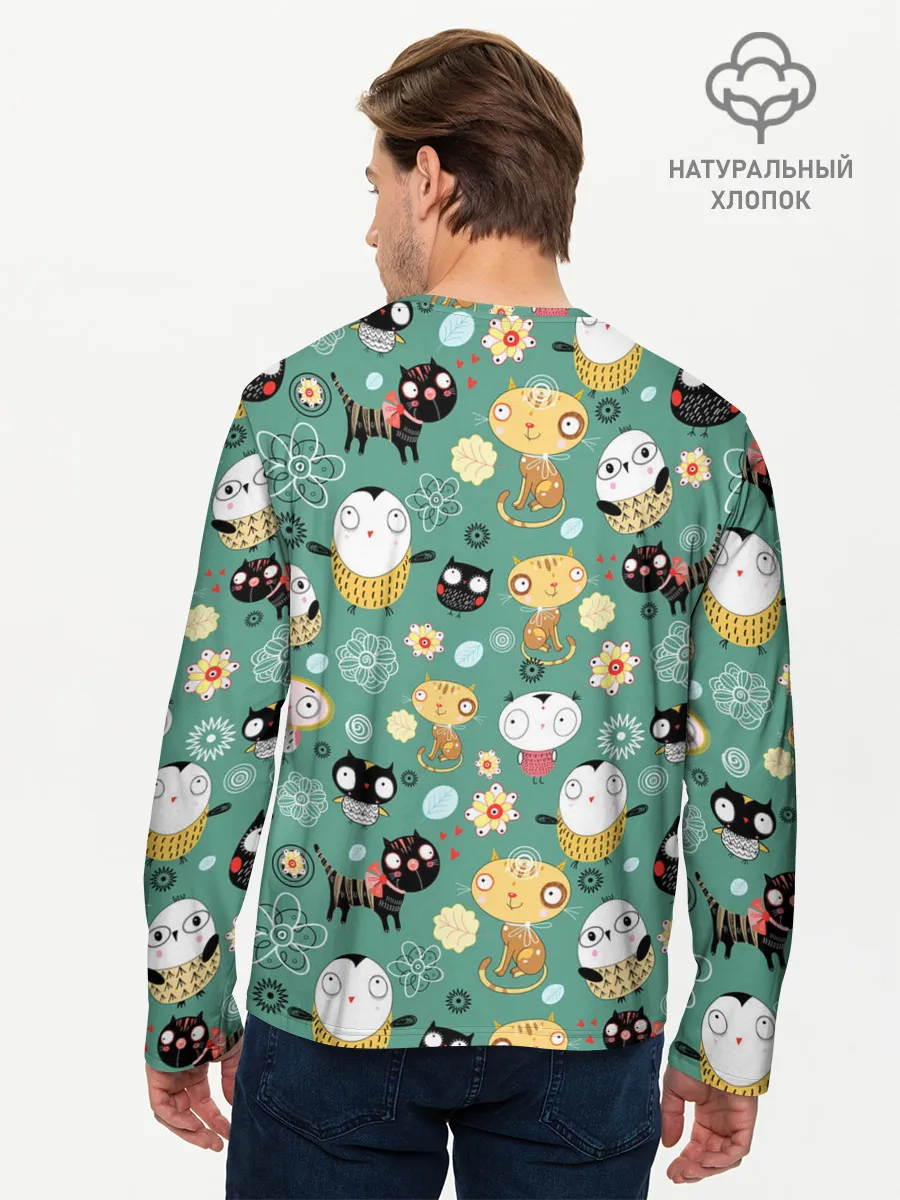 Мужской лонгслив базовый / Совы и котики
