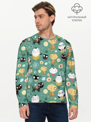 Мужской лонгслив базовый / Совы и котики
