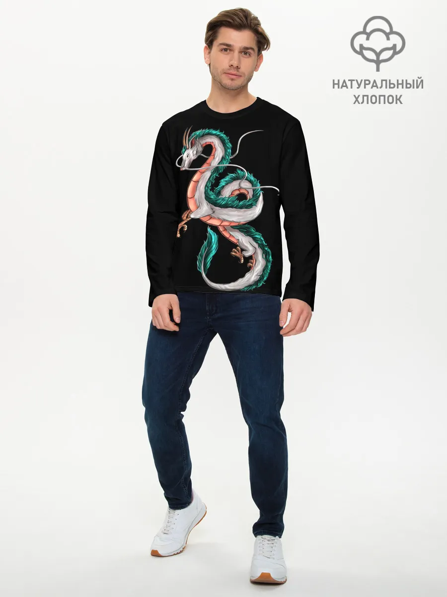 Мужской лонгслив базовый / Дракон Хаку на черном фоне