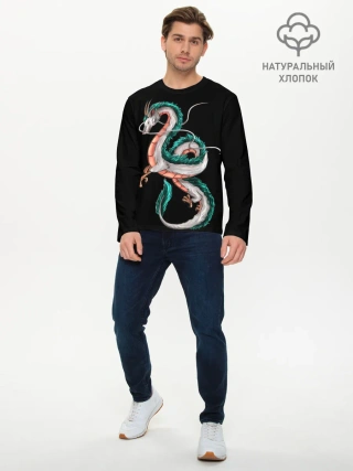 Мужской лонгслив базовый / Дракон Хаку на черном фоне