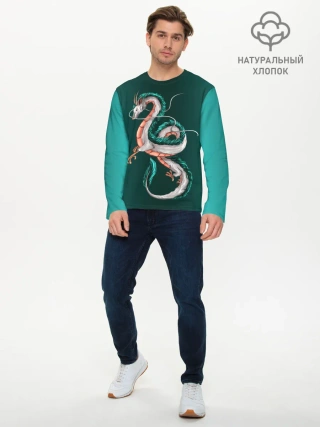 Мужской лонгслив базовый / Дракон Хаку зеленый градиент