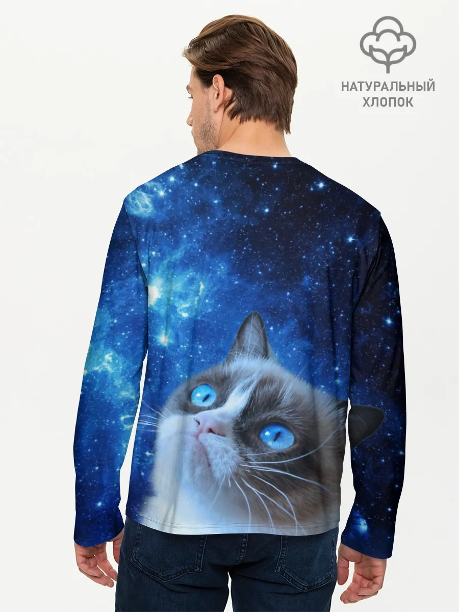 Мужской лонгслив базовый / Сердитый кот в космосе