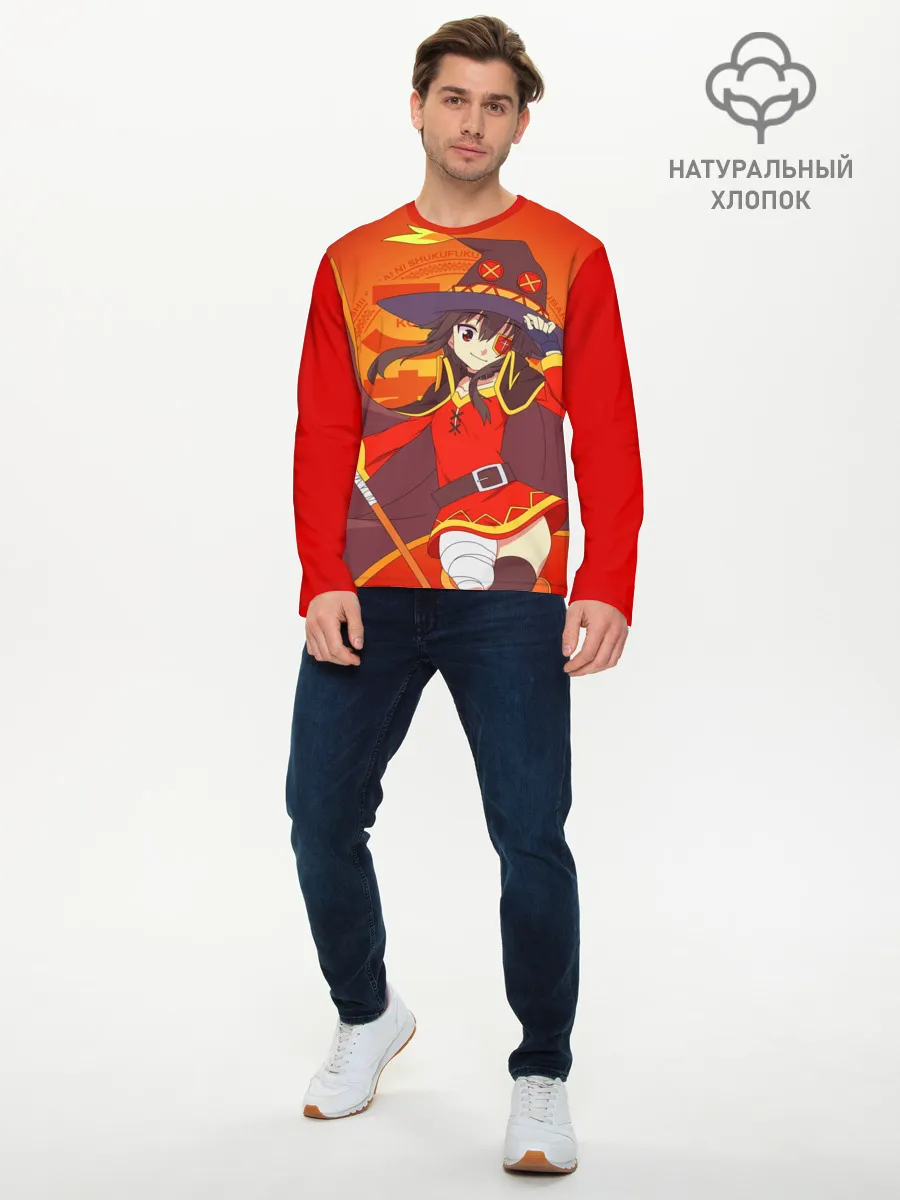 Мужской лонгслив базовый / KonoSuba. Мегумин с посохом