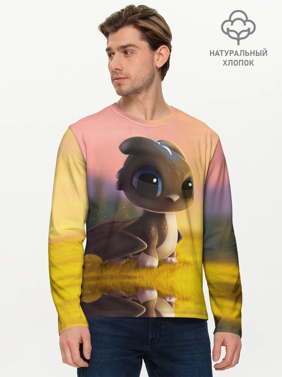 Мужской лонгслив базовый / Дракончик на берегу озера