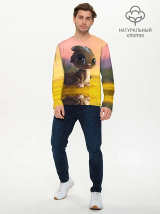 Мужской лонгслив базовый / Дракончик на берегу озера