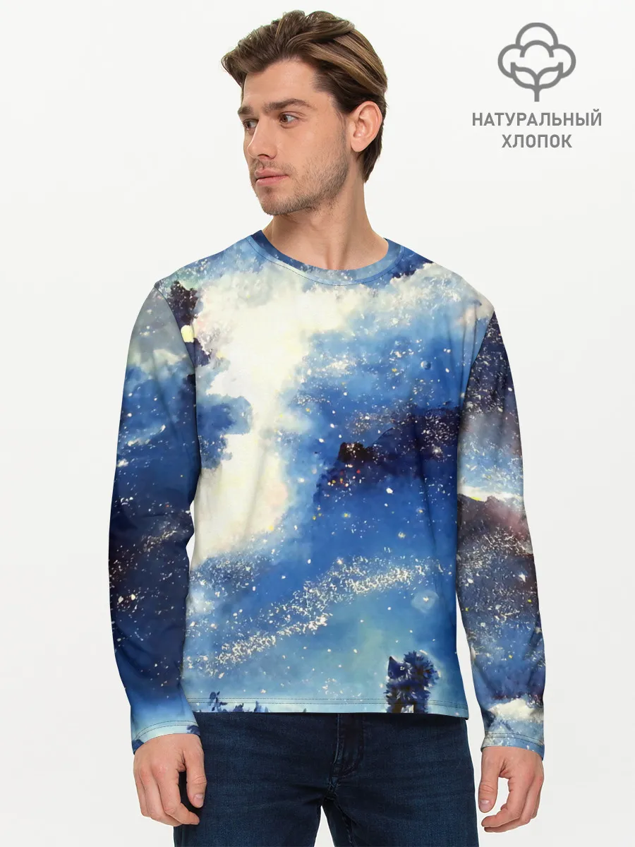 Мужской лонгслив базовый / Ёжик в космосе