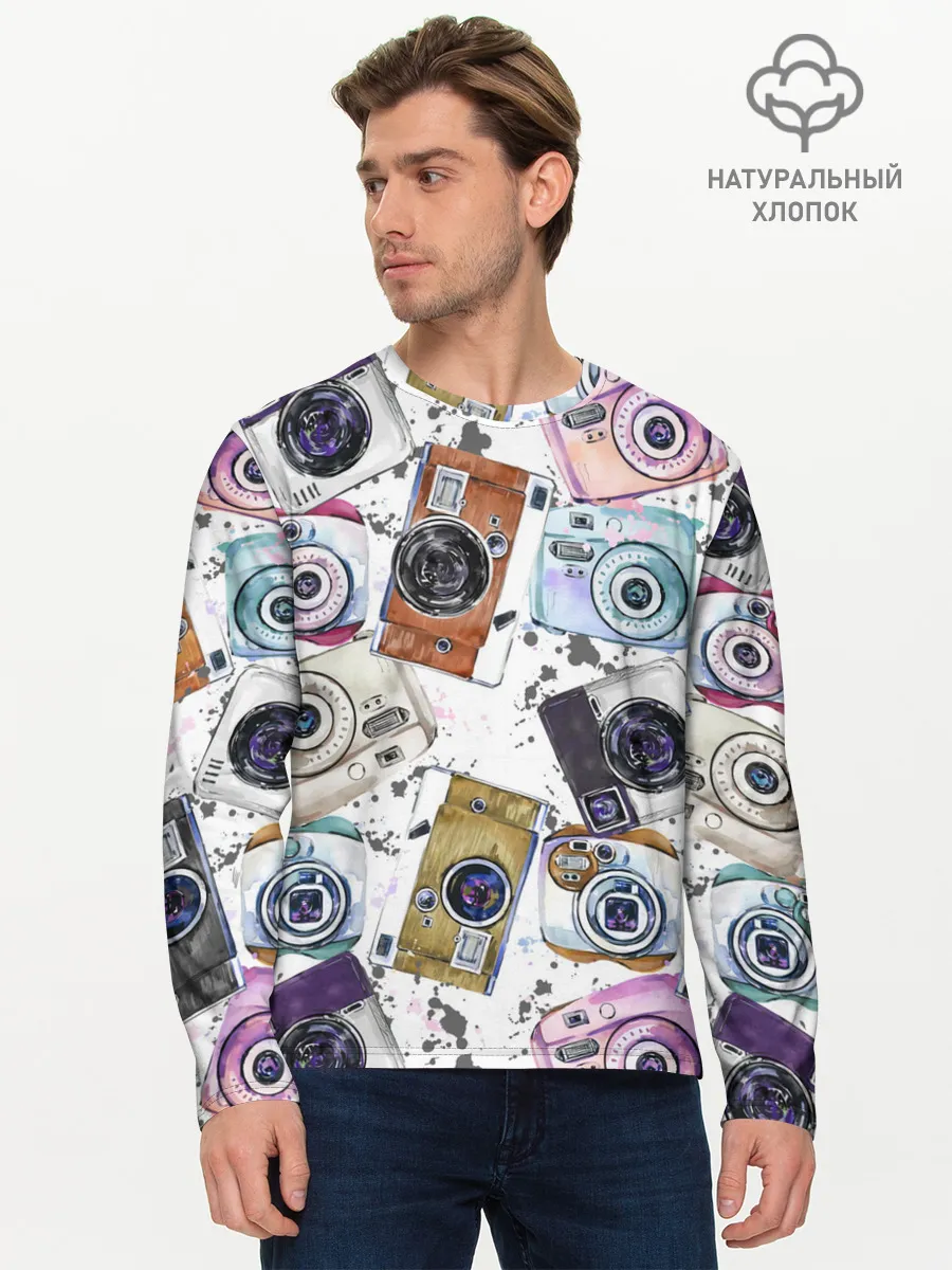 Мужской лонгслив базовый / Старинные фотоаппараты