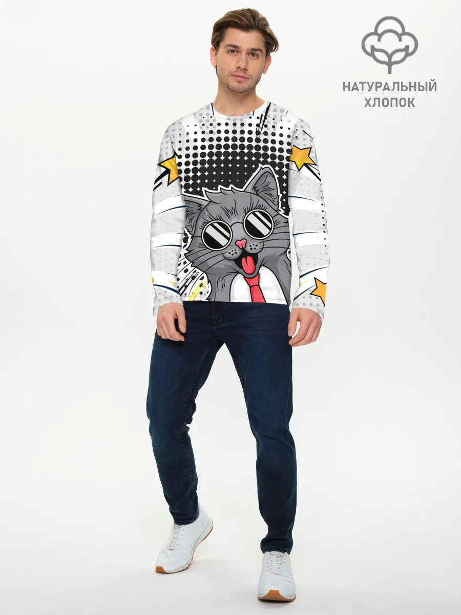 Мужской лонгслив базовый / Кот