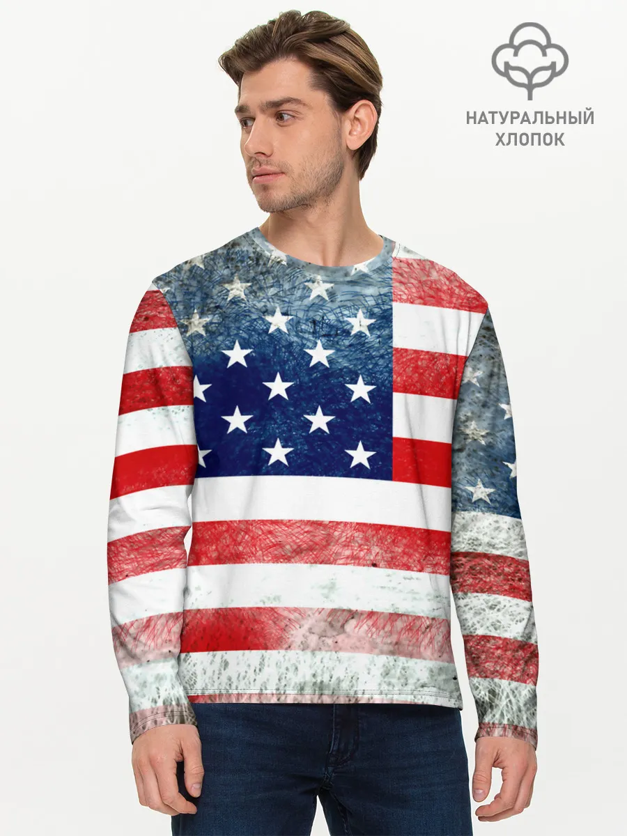 Мужской лонгслив базовый / Америка Флаг