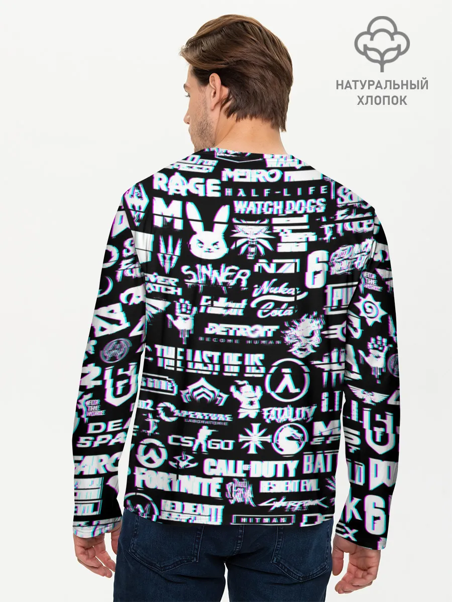 Мужской лонгслив базовый / ЛОГОТИПЫ ИГР GLITCH | ГЛИТЧ