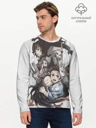 Мужской лонгслив базовый / Kimetsu no Yaiba на сером