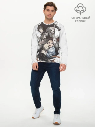 Мужской лонгслив базовый / Kimetsu no Yaiba на сером