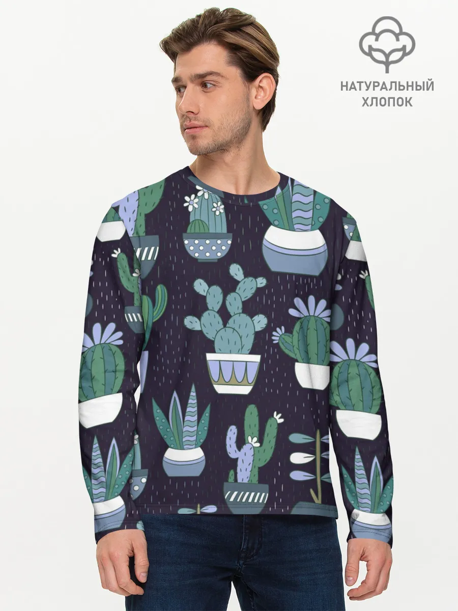 Мужской лонгслив базовый / Кактусы