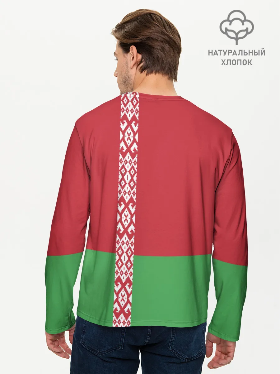 Мужской лонгслив базовый / Белоруссия, лента с гербом