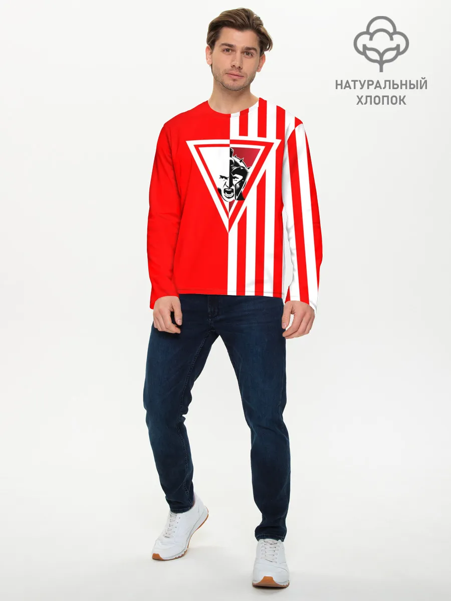 Мужской лонгслив базовый / Красно-белый воин