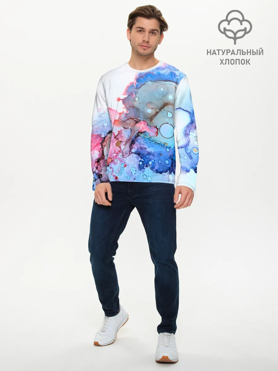 Мужской лонгслив базовый / Акварельные разводы