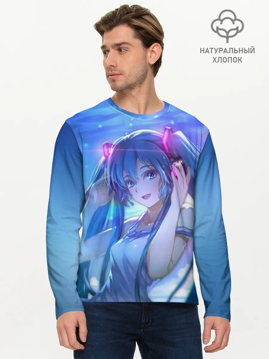 Мужской лонгслив базовый / Miku на фоне космоса
