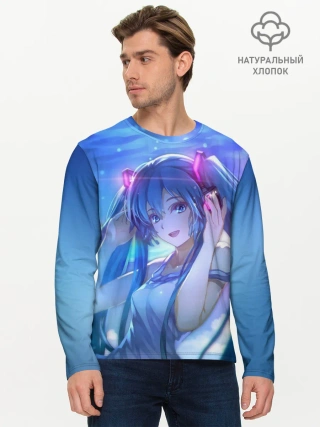 Мужской лонгслив базовый / Miku на фоне космоса