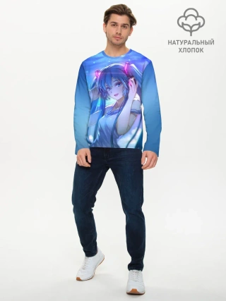 Мужской лонгслив базовый / Miku на фоне космоса