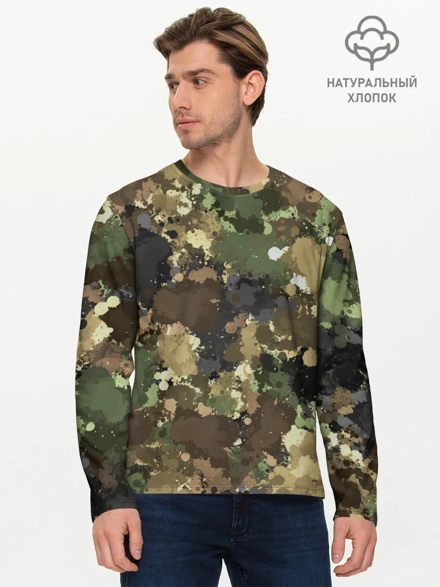 Мужской лонгслив базовый / Камуфляж с кляксами
