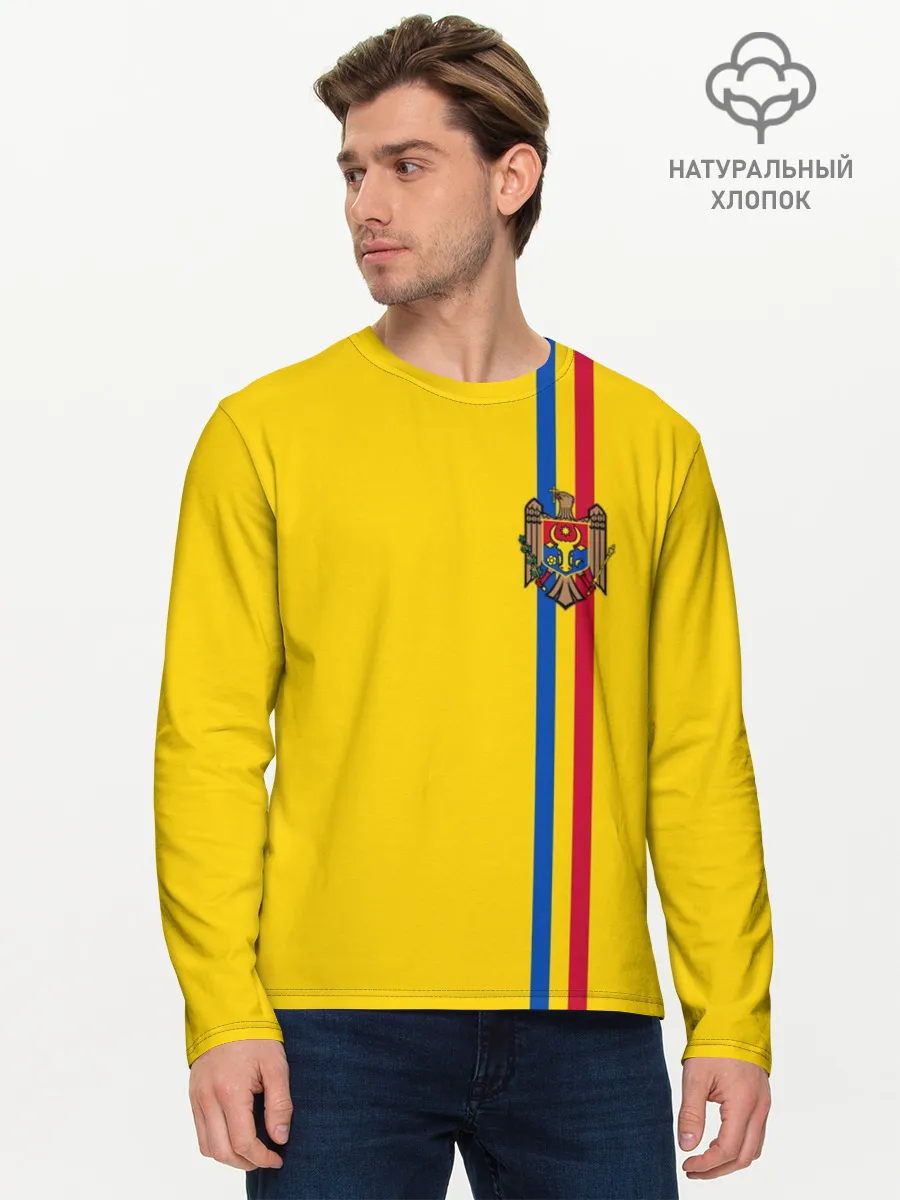 Мужской лонгслив базовый / Молдавия, лента с гербом