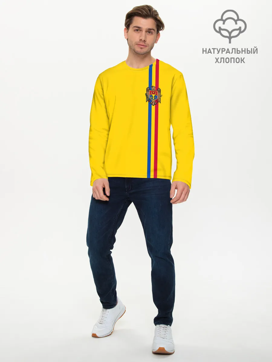 Мужской лонгслив базовый / Молдавия, лента с гербом