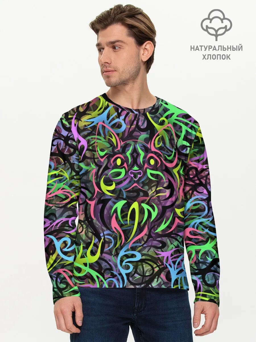 Мужской лонгслив базовый / Абстрактный кот