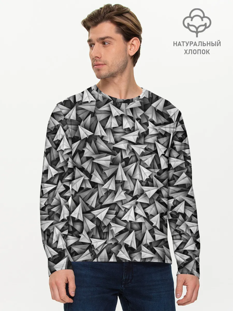 Мужской лонгслив базовый / Бумажные самолетики