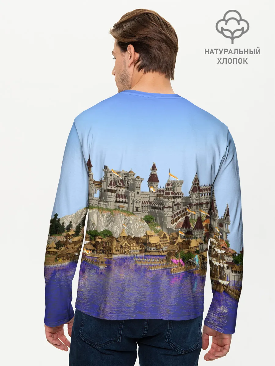 Мужской лонгслив базовый / Корабль и замок в манкрафт.