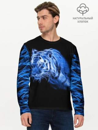 Мужской лонгслив базовый / Синий тигр