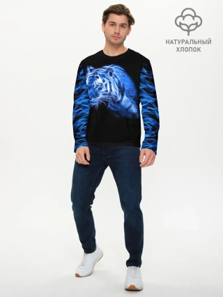 Мужской лонгслив базовый / Синий тигр